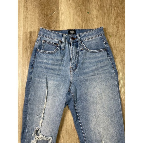Simple Society Women's Distressed Ripped Jeans Light Wash High Rise Raw Hem 0/24 - Picture 7 of 10